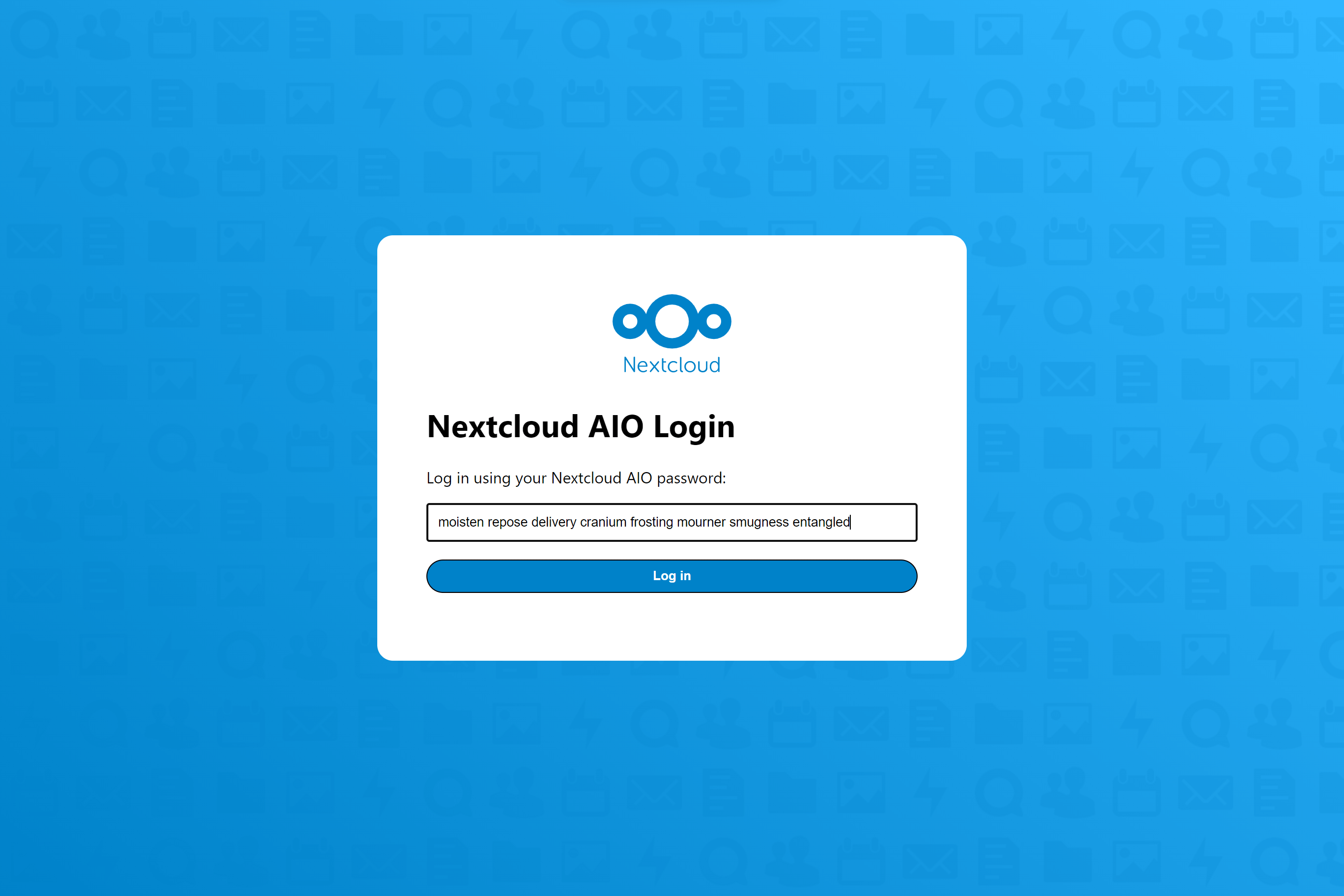 Nextcloud AIO login screen