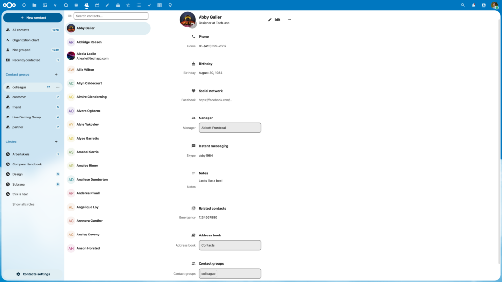New design in Nextcloud Contacts