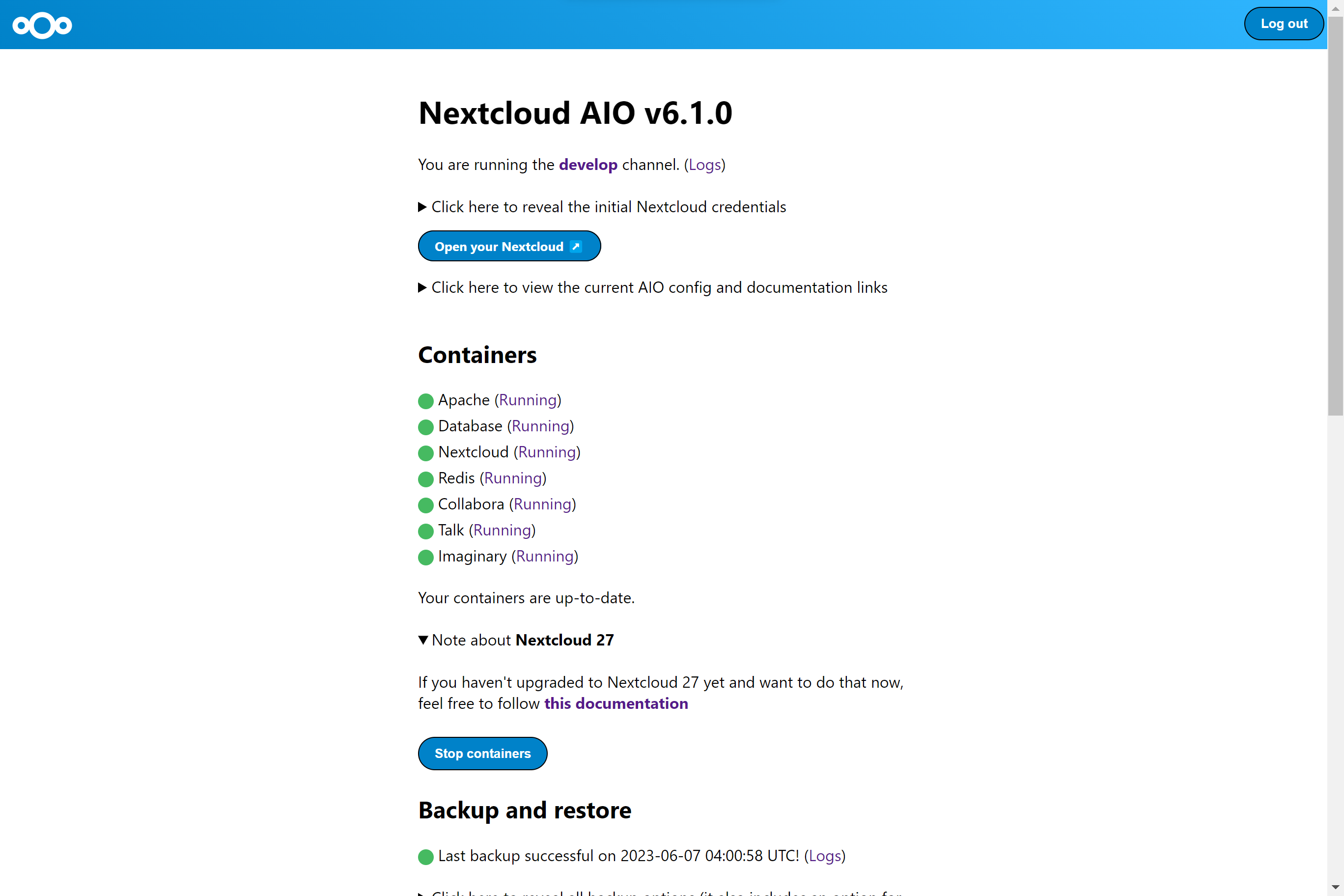 Nextcloud AIO install 27