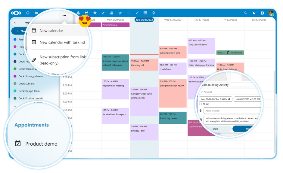 Agenda de Nextcloud Groupware Hub 5