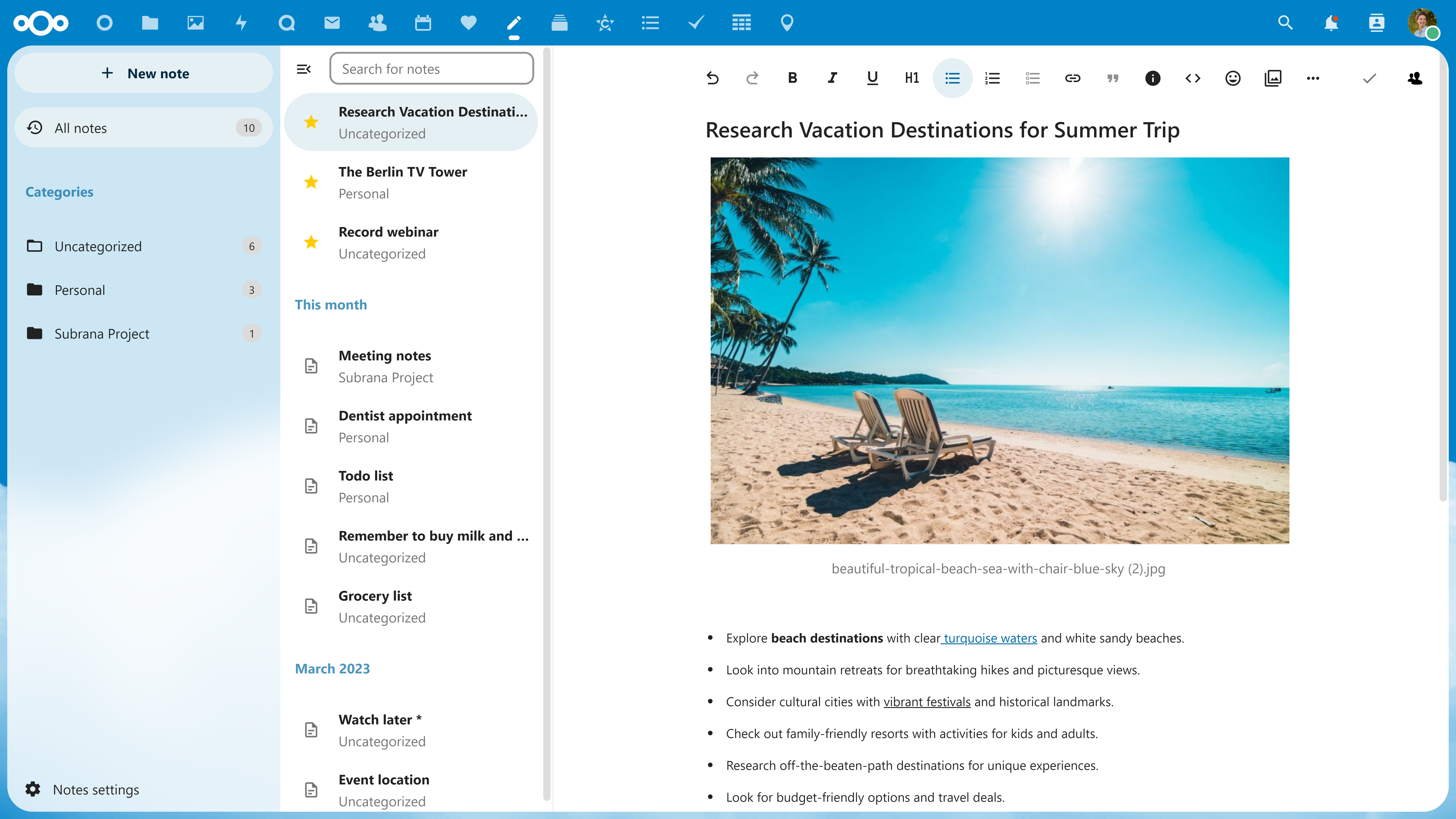 Notes app with new 3 columns design