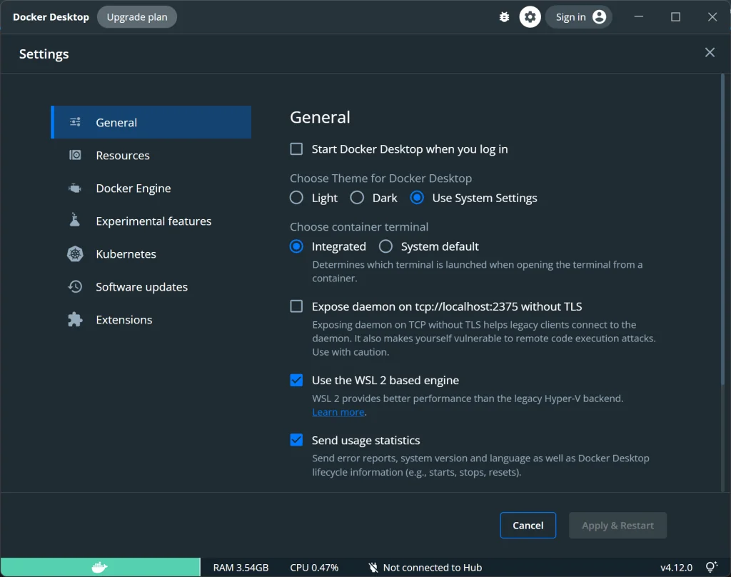 Docker Desktop installation process