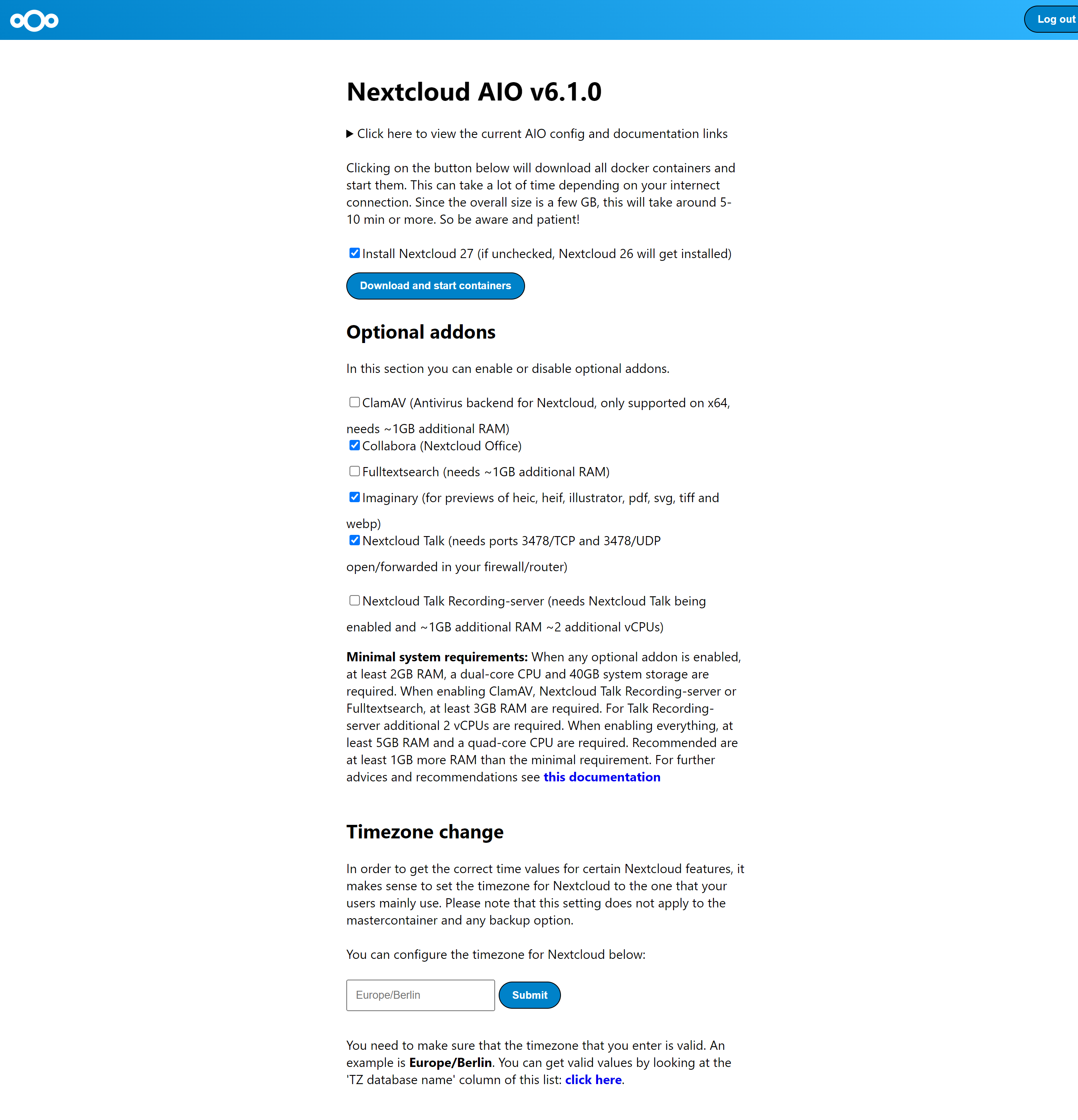 Nextcloud AIO install 27