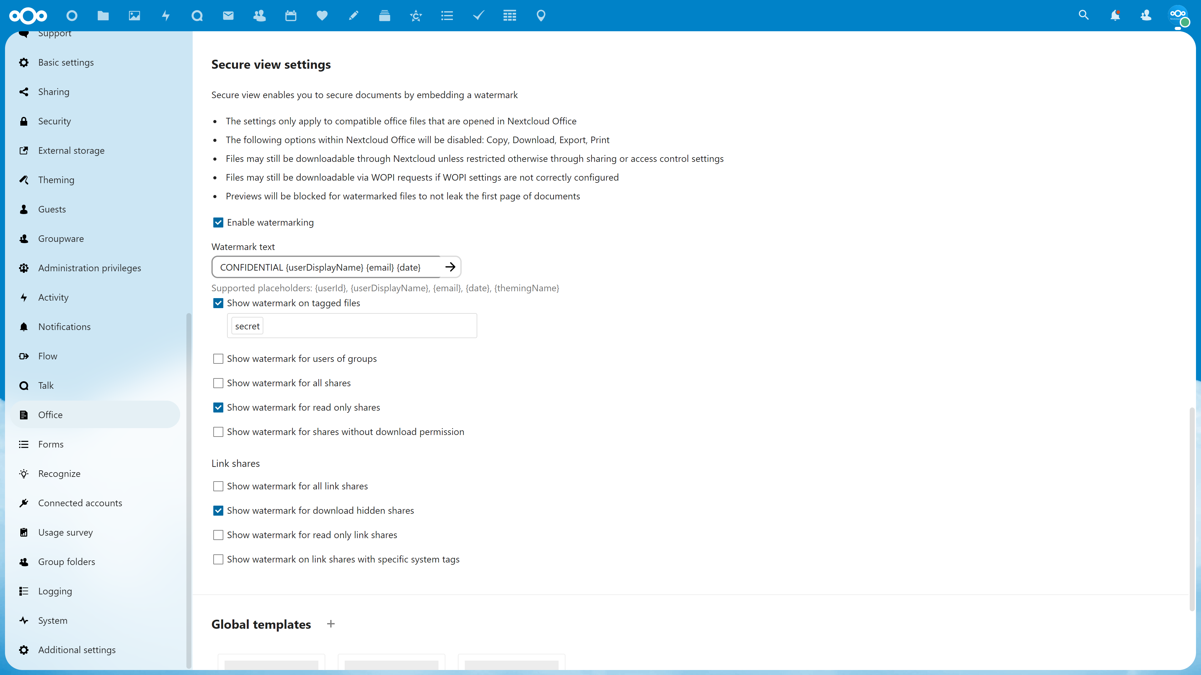 Nextcloud Office watermarks