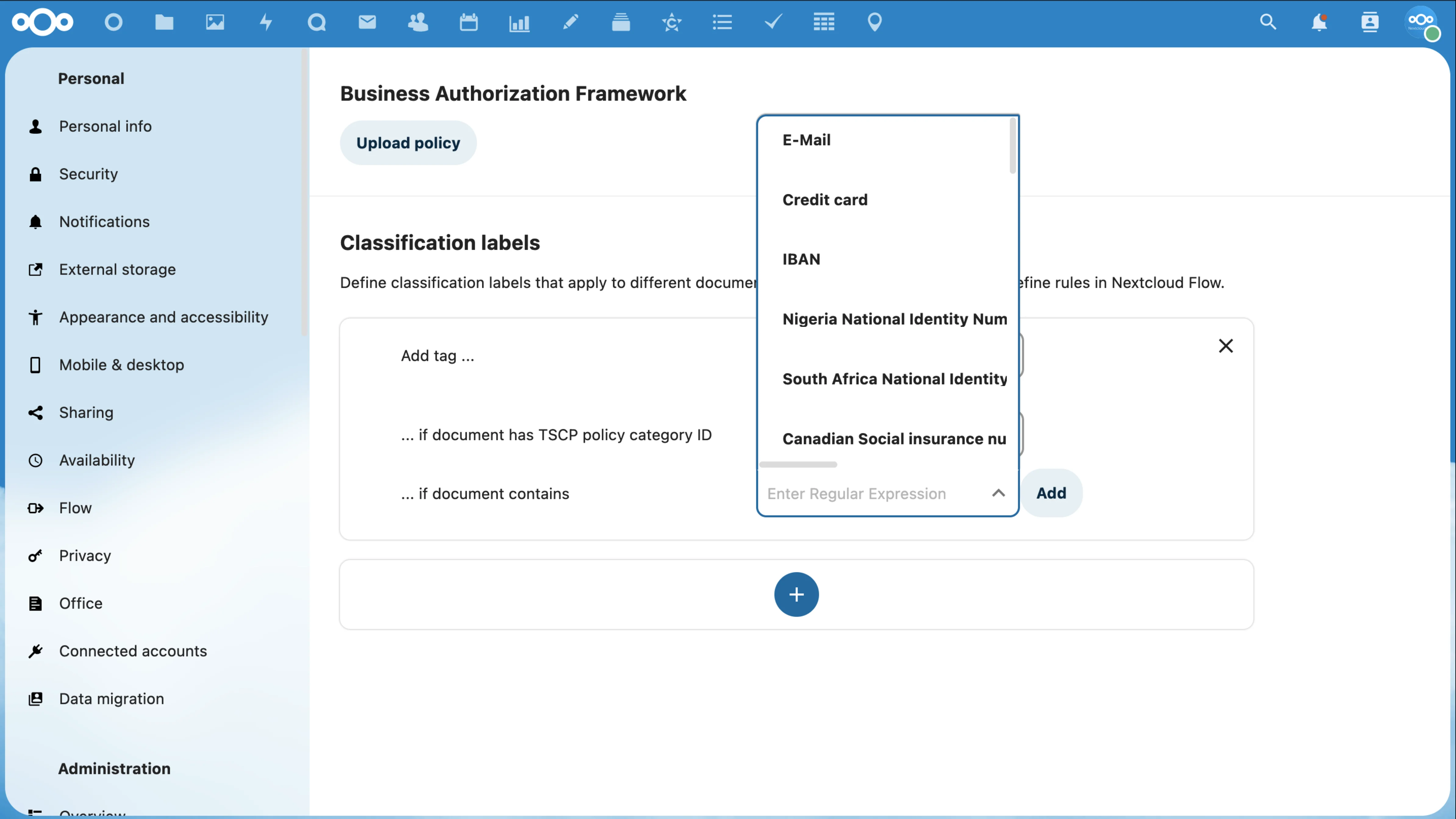 Nextcloud business authorization framework